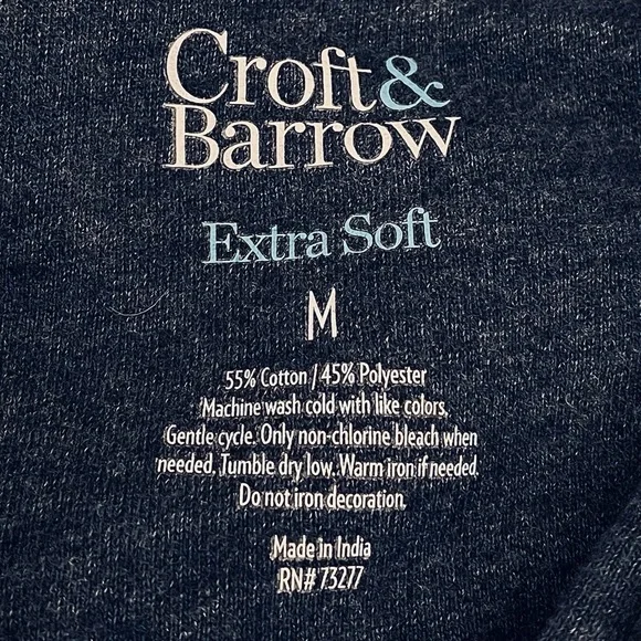 Croft & Barrow Men’s Medium Navy Blue Soft Fleece Zippered 1/4 Zip Sweatshirt - Picture 6 of 6